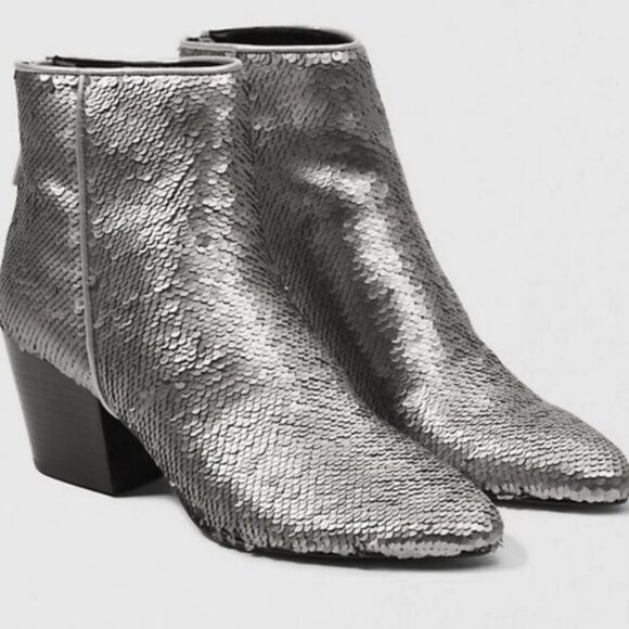 Dolce Vita Coltyn Sequined Pointed Toe Block Heel Booties in Silver - NWT/NIB - Picture 3 of 17